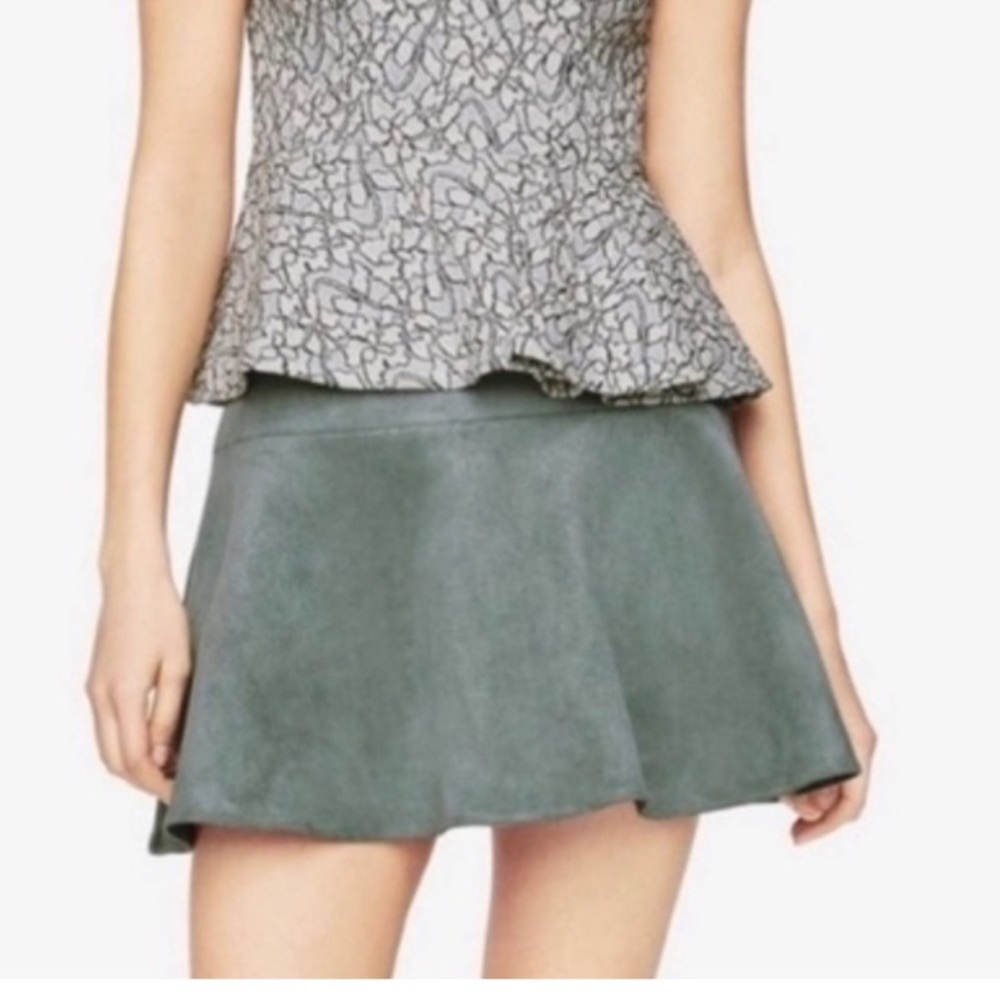 BcbgMaxAzria  Lucy Flare Sage Dusty Green Faux Suede Mini Skirt Small $158 NWT